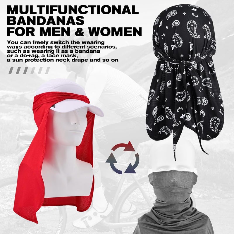 YANIKY Bandanas Skull Cap for Men Women 3-in-1 Breathable Helmet Liner Neck Widening UV Sun Protection Neck Drape Do Rag Cycling Cap - Image 4